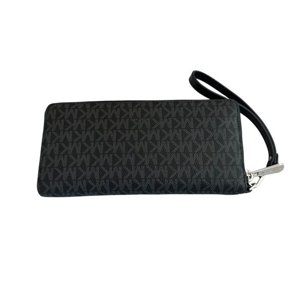 Michael Kors Jet Set Continental Wallet Signature Black Grey Handle Zip Leather - Picture 7 of 11